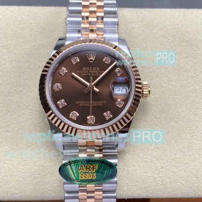 Swiss Copy ARF Rolex 31mm Datejust Two-tone Rose Gold Chocolate Diamond Dial Watch 